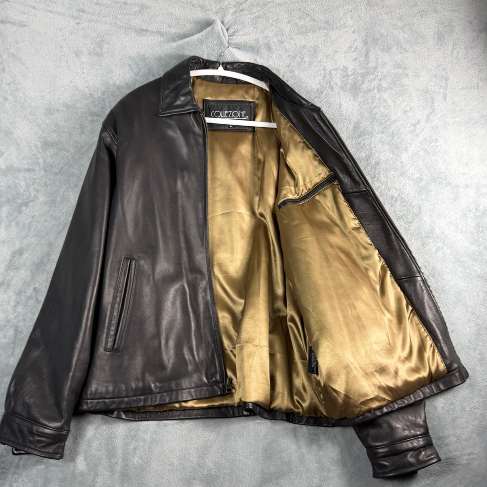 Collezione Mens XL Dark Brown Leather Bomber Jacket Vintage Full Zip Coat